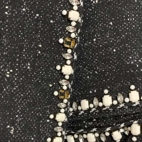 Kempner Size 8 Statement Blazer Jacket Embellished Black White Silk Lined - Picture 7 of 9